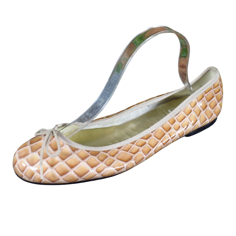 London Sole Women Ballet Flat 41.5 Professional Tan Croc Embossed Patent Spain